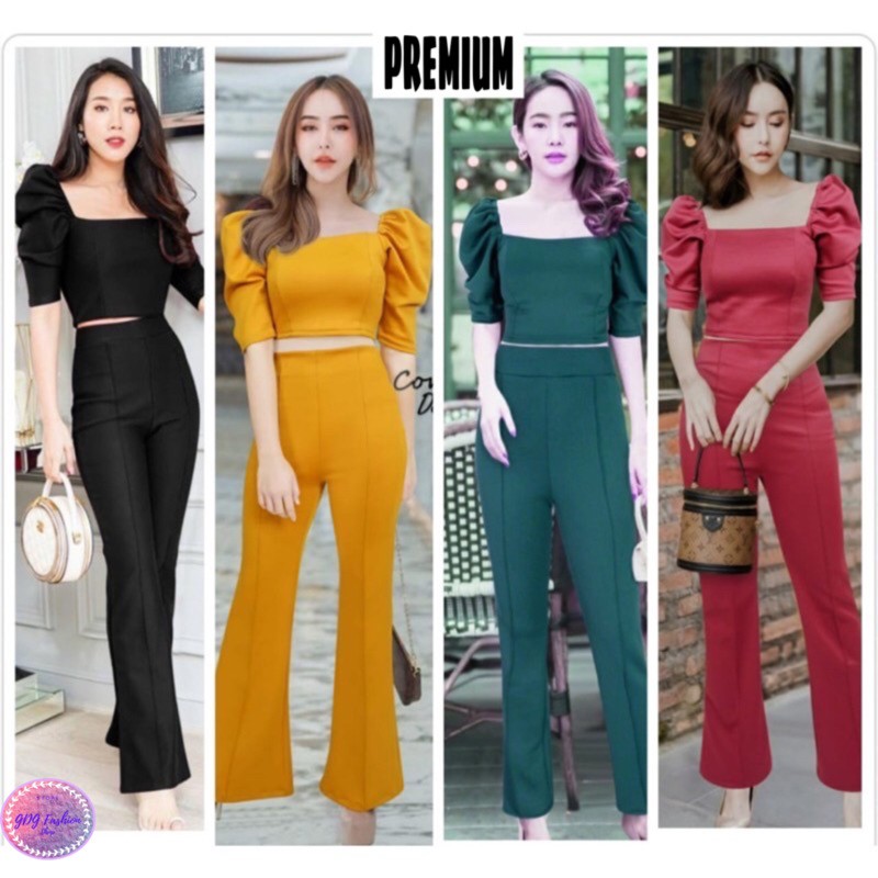 Pakaian Setelan Murah Baju Lengan Balon Set Celana Panjang Wanita Scuba Premium Perempuan G2398-1