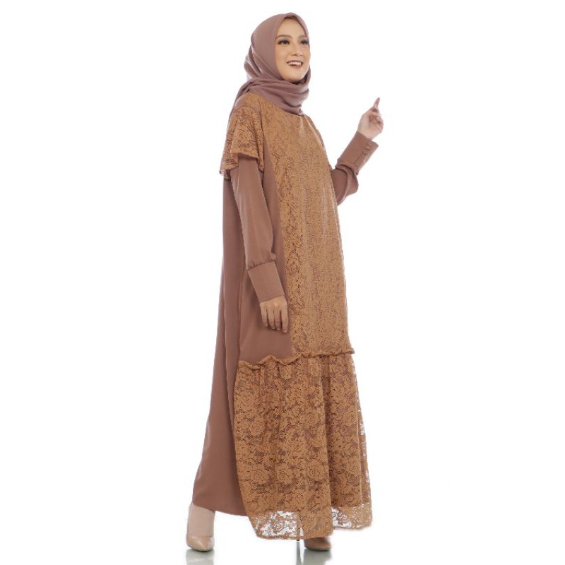 SAFA - SAVA MAXI / DRESS JUMBO / GAMIS BIG SIZE / LONG DRESS MUSLIM - BAHAN IT CREPE MIX BRUKAT - BAJU LEBARA