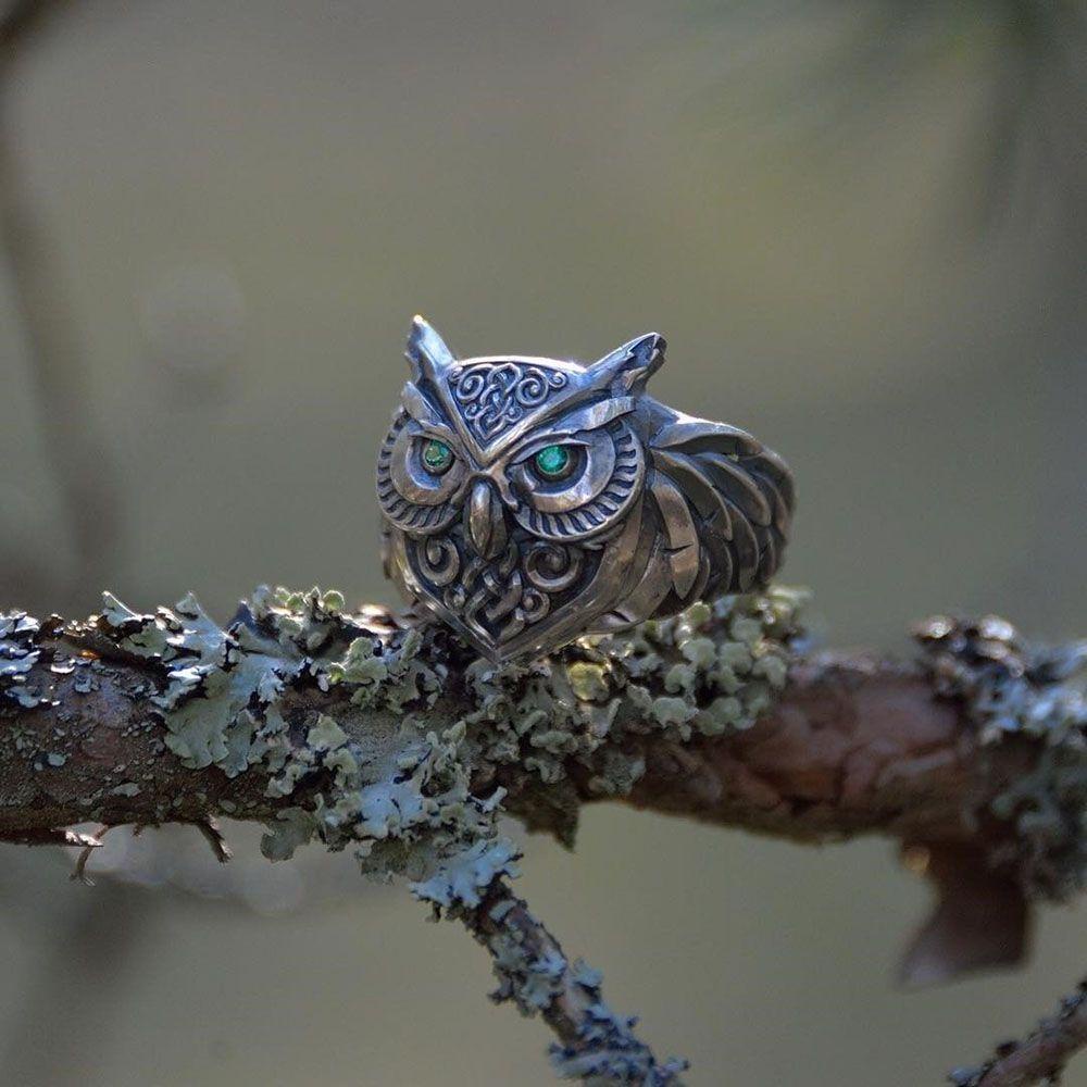 Top Owl Cincin Wanita Pria Vintage Rock Lucky Rings 3D Hewan Unisex Hip Hop
