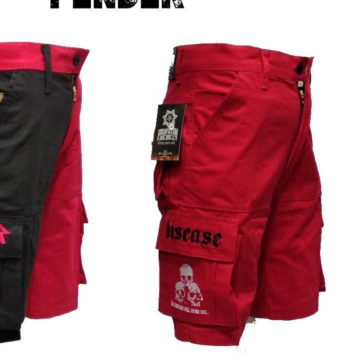 ♙ Celana Cargo Pendek / Kempol Pendek PDL Punk Alpin / Alvin Hitam Merah / Merah Prapatan Rebel ❁