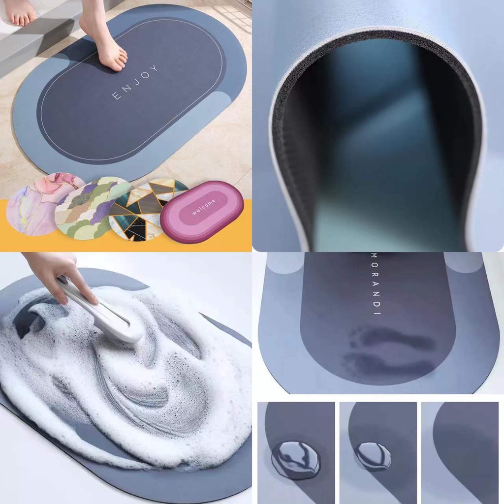 Keset Anti Slip Diatomite Bundar New Keset Oval/ Keset Lentur Morden Kamar Mandi Lembut/ Keset Kaki Anti Bau Nyerap Air Anti Bakteri / Keset Batu Kamar Mandi 15 Motif/ Keset Hotel