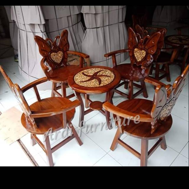 Kursi teras ukir motif kupu meja kursi tamu kayu jati bagus murah mebel jepara