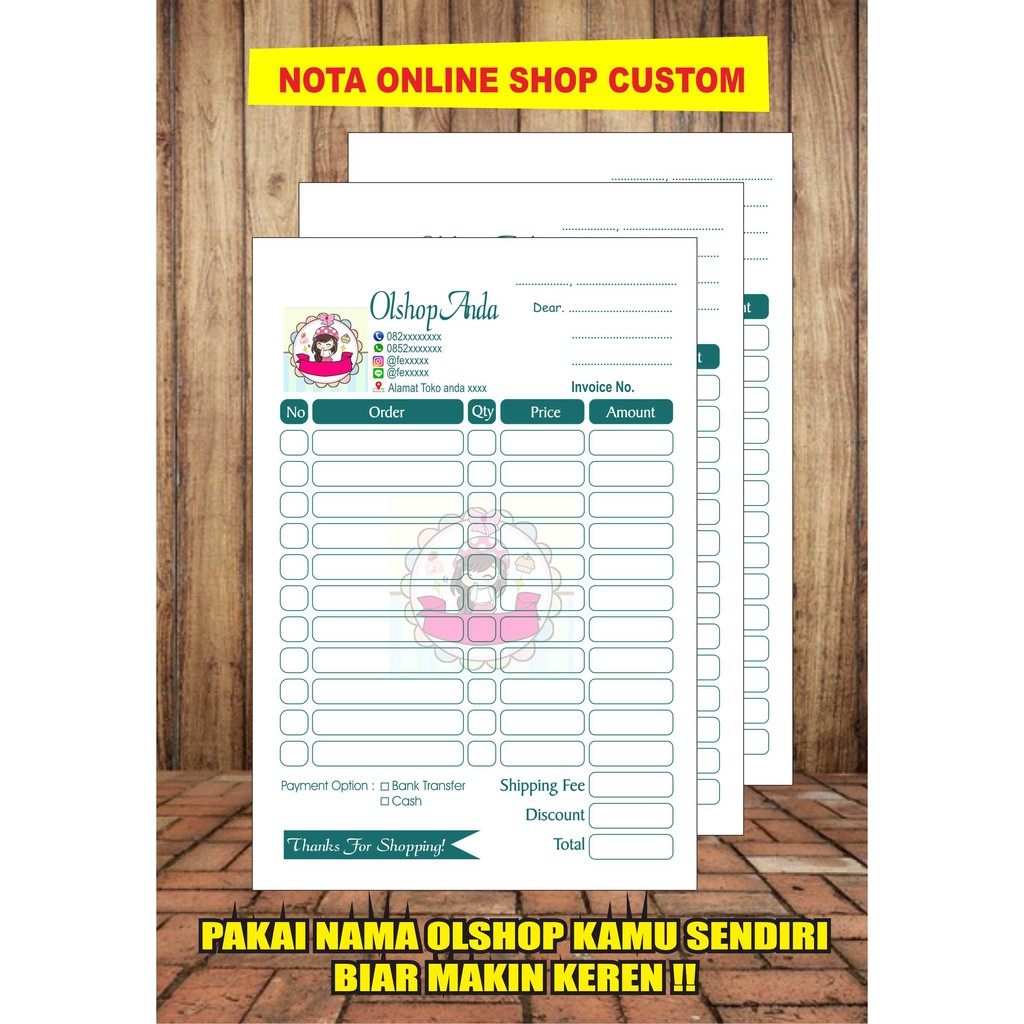 Nota Olshopkwitansiinvoicefaktur Custom 14 Folio