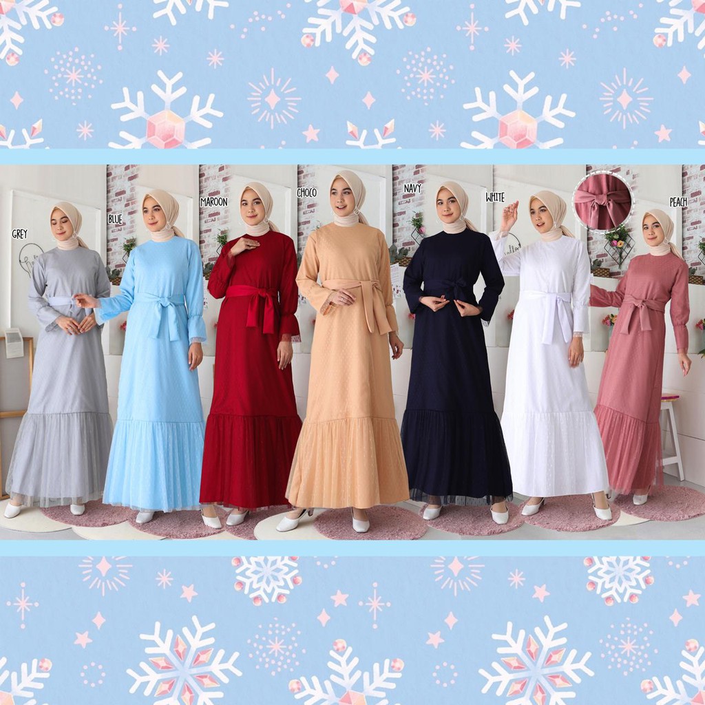 Gamis Helwa Tile Polkadot Maxi Dres Lebaran Long Dress Busana Muslim Murah MEWAH 