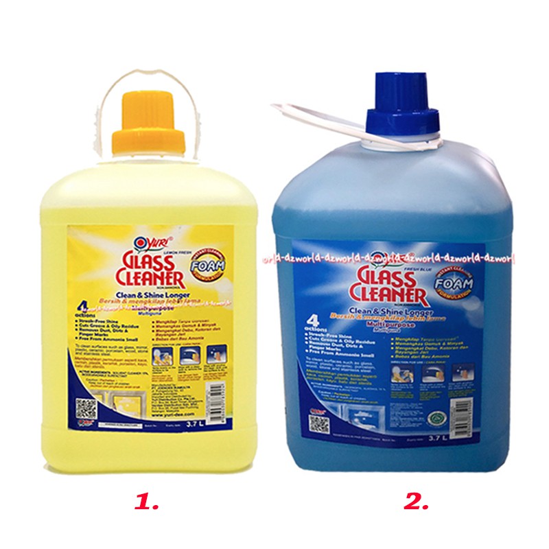 Yuri Glass Cleaner Blue &amp; Shine Lemon Cairan Pembersih Kaca Foam 3.7L Galon