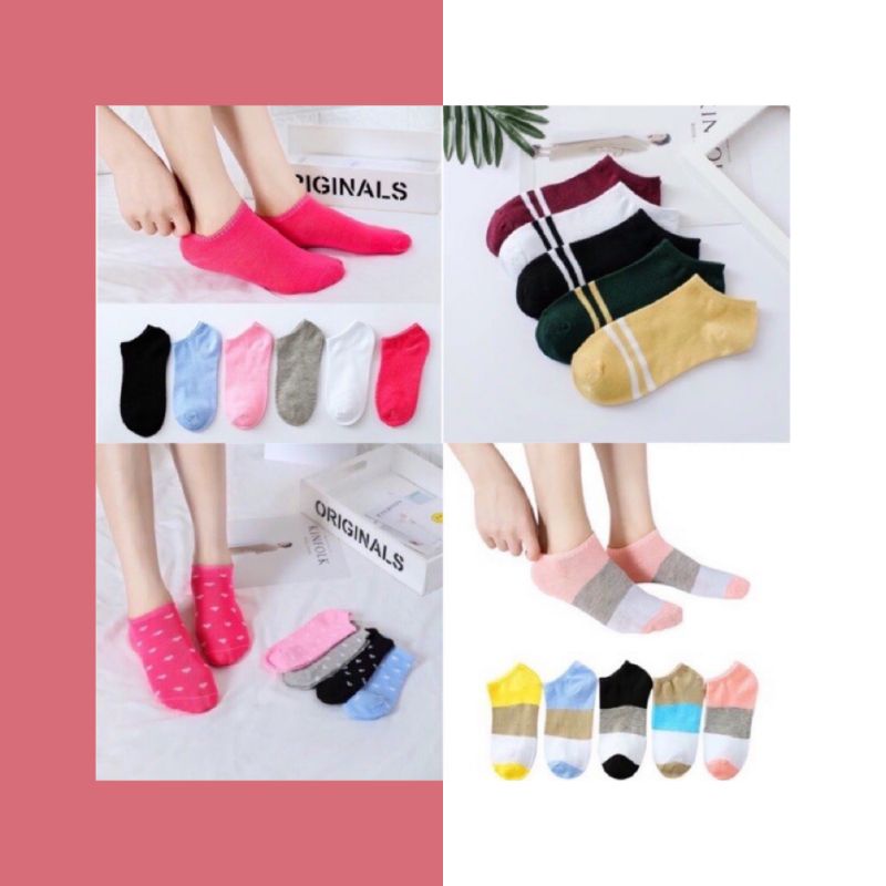 KAOS KAKI ANKLE POLOS WANITA KAOSKAKI PENDEK KOREA MURAH SHORT SOCKS KAOS KAKI MOTIF LOVE GARIS MURAH