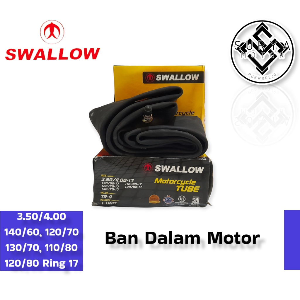 Ban Dalam Motor Ring 17 SWALLOW (3.50/4.00-17, 140/60-17, 120/70-17, 130/70-17, 110/80-17, 120/80-17