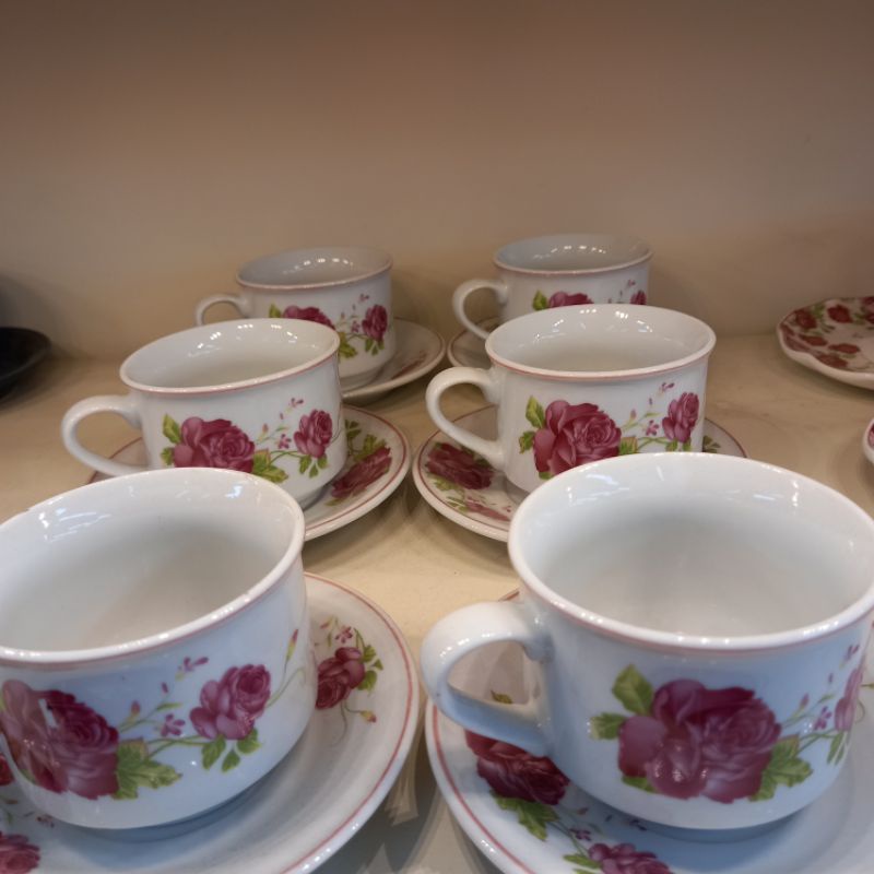 cangkir keramik motif bunga 12 pcs 6set/gelas keramik premium quality/gelas set/gelas cantik