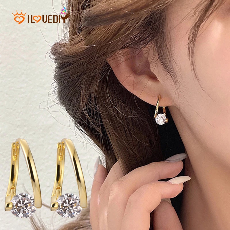 Anting Stud Zircon Shiny Gaya Korea Minimalis Untuk Wanita