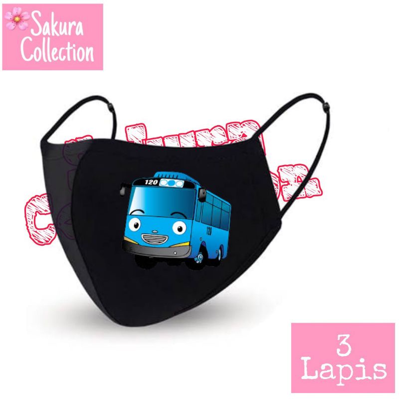 Masker Tayo Kain 3 Lapis / Scuba Anak Dewasa / Earloop