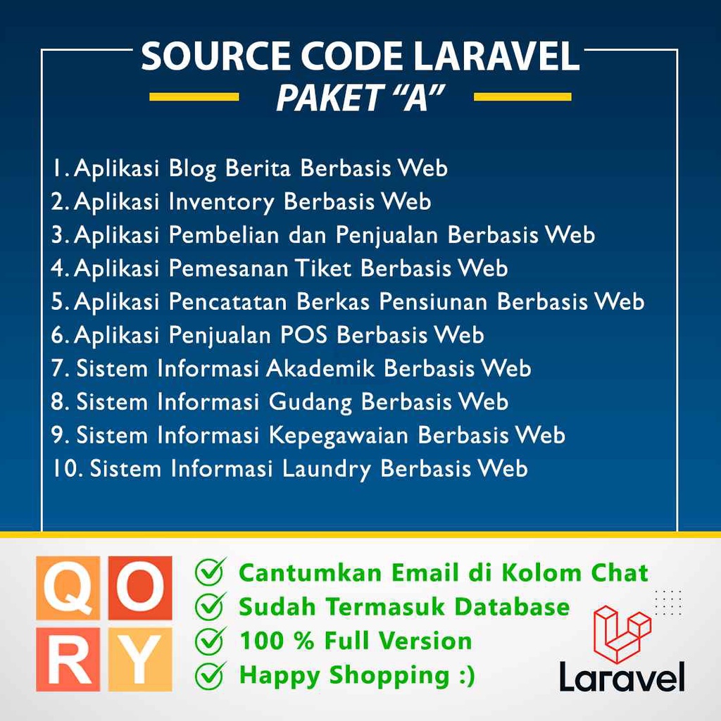 [LARAVEL PAKET A] - Kumpulan Referensi Source Code Program Aplikasi Sistem Informasi Berbasis Website / Script Bahasa Pemrograman PHP