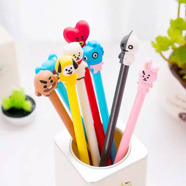 

Pena BTS pulpen gel cute characters BT21 Black ink gel pen/army stationonary