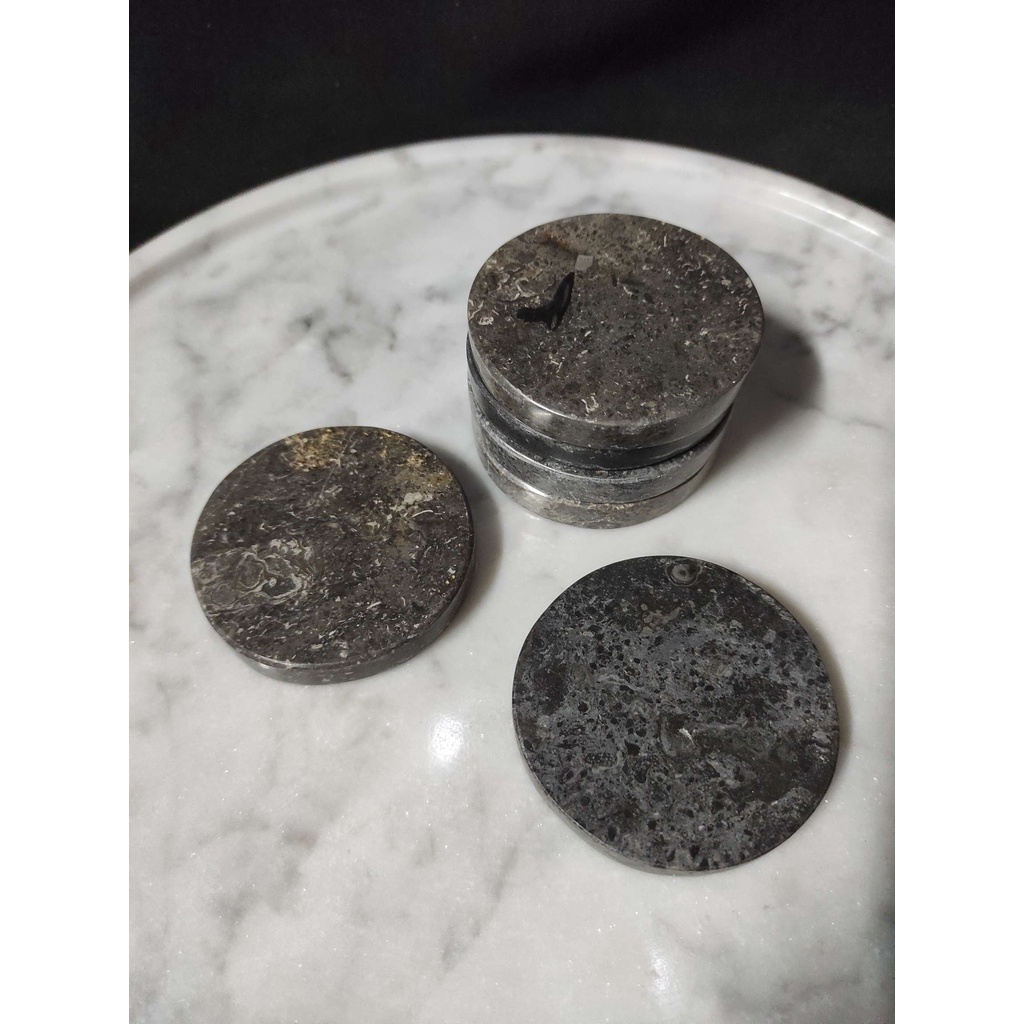 Coaster round tatakan gelas hitam motif 6cm glossy