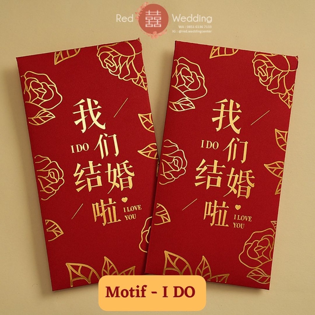 Kantong Amplop Angpao Merah Wedding Logo Xi Merah Design Aesthetic Mewah Angpau