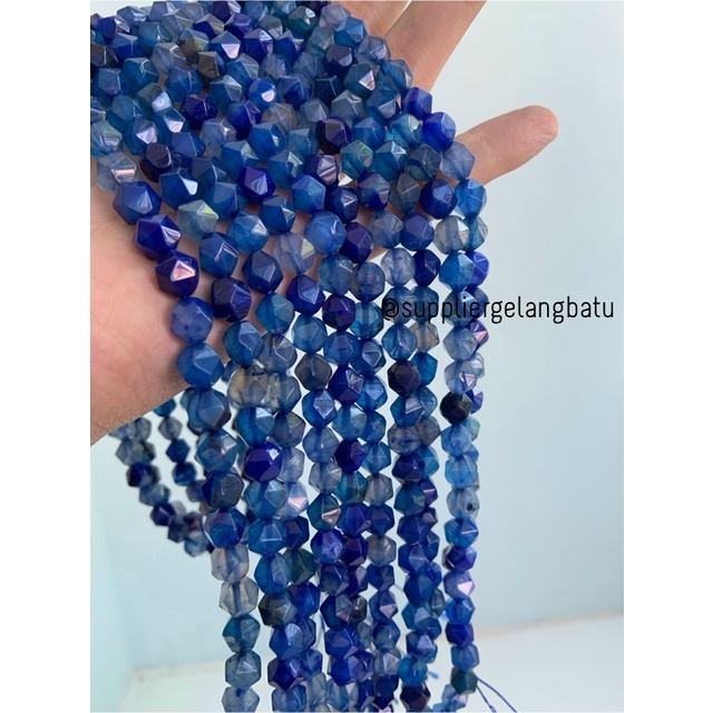 batu faceted hexagon 8mm giok biru natural cina bahan aksesoris akik