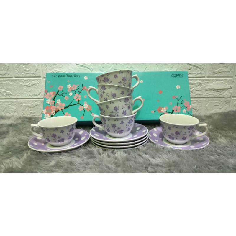 Cangkir Set Keramik Kopin Polkadot / 6 pasang cangkir kopi / Cangkir kopin fleur polkadot