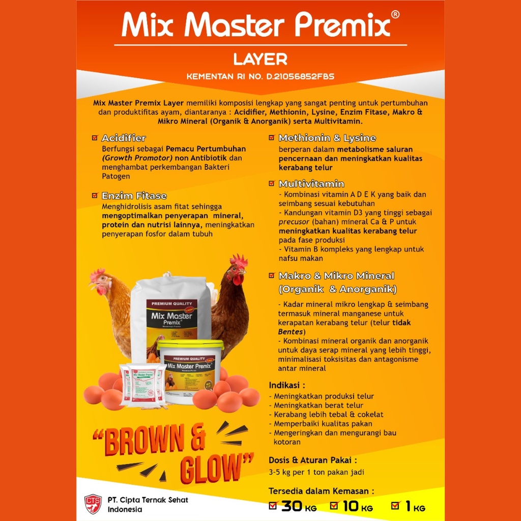 PREMIX AYAM PETELUR 1 KG I Pemacu Produksi &amp; Kualitas Telur | Suplemen Tambahan Pakan Ayam Petelur Ayam Layer | Apoternak