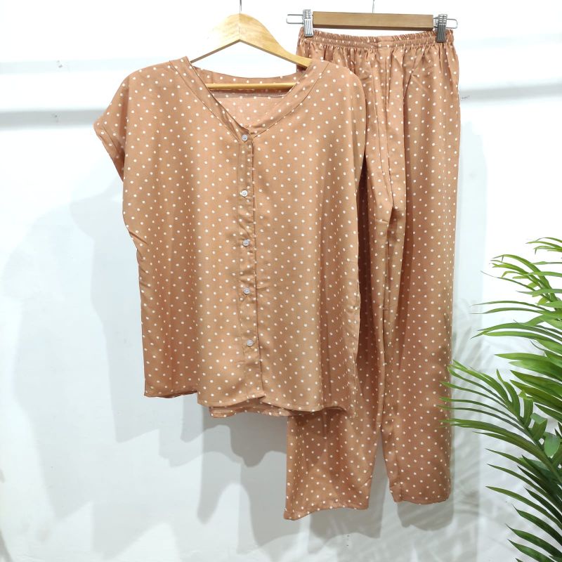 PIYAMA KANCING HITS NON KERAH/V-NECK PIYAMA KANCING BUSUI | PIYAMA RAYON | HOMEWEAR-NK AO