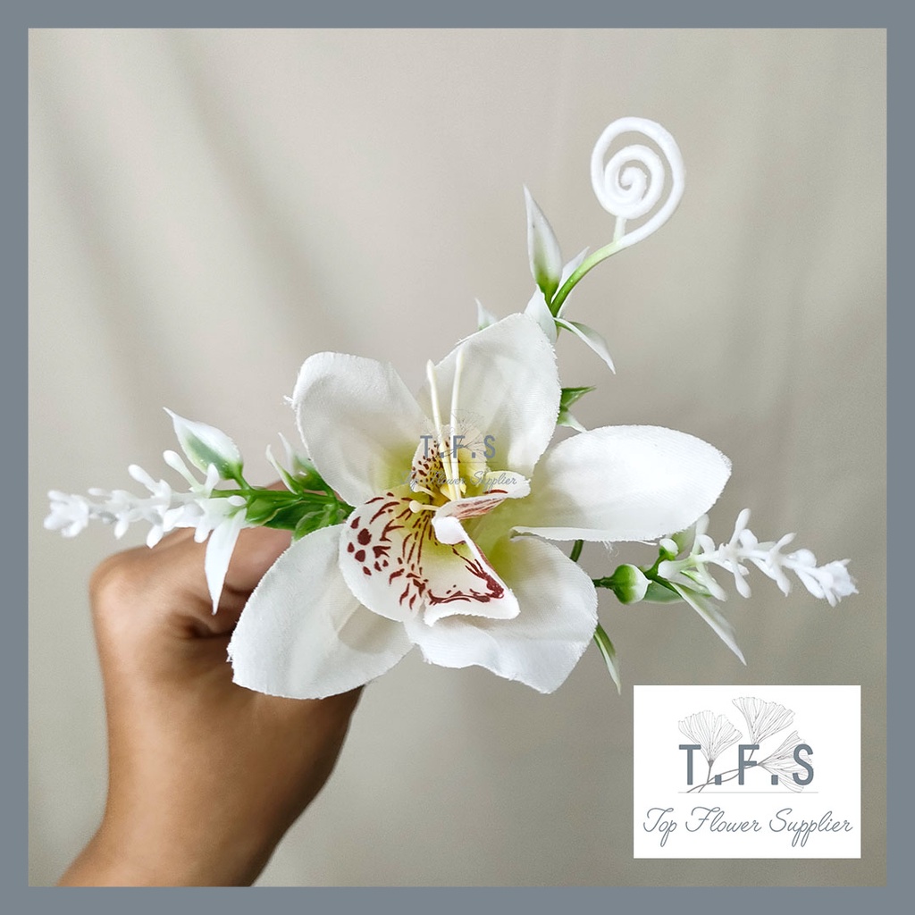 Artificial Flower Cattleya Orchids Bunga Plastik Palsu Buatan Dekorasi Hias Pajangan Rumah Kantor-WHITE