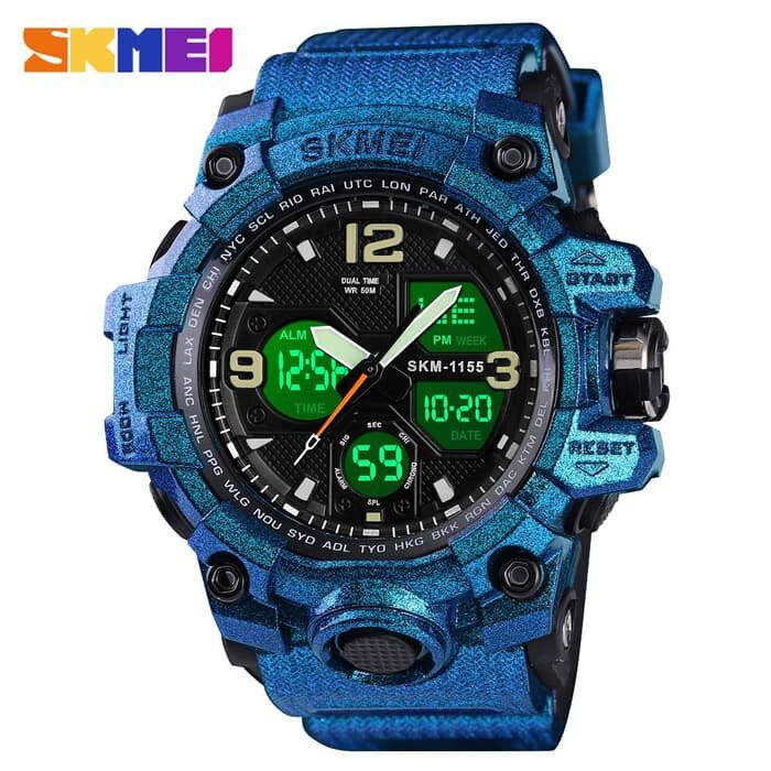 Jam Tangan Pria / SKMEI AD 1155 B DENIM SERIES Digital / Jam Tangan Analog Digital LED Original