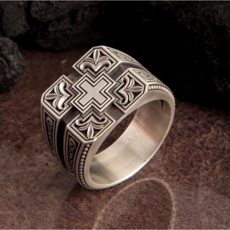 Cincin 925 Silver Desain Salib Gaya Punk Untuk Pria