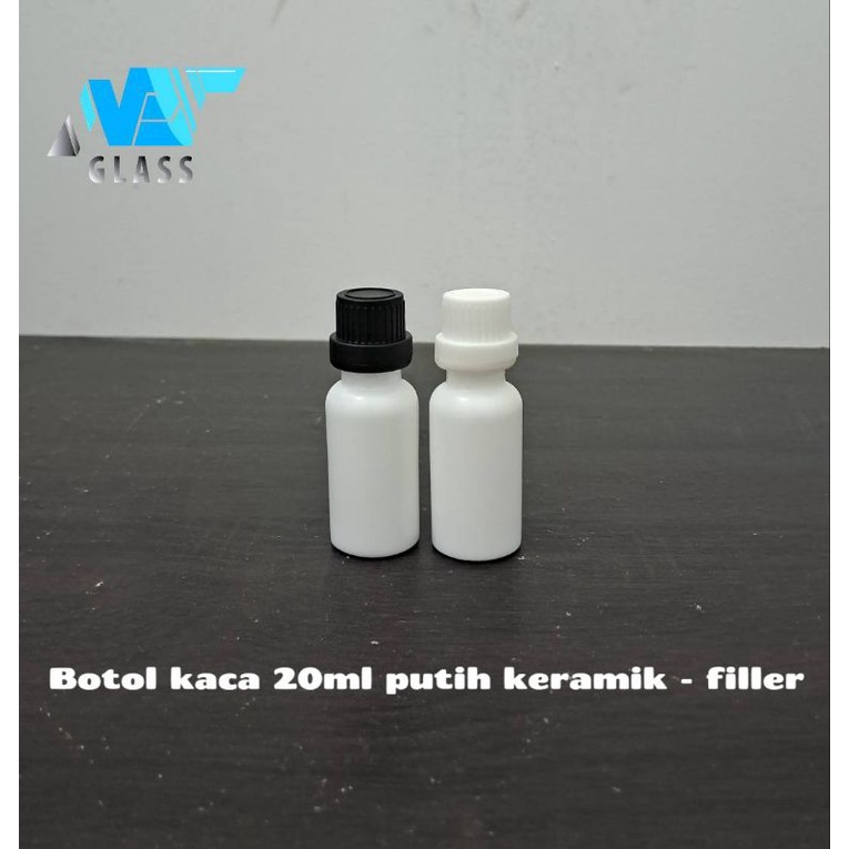 botol kaca 20ml putih mutiara tebal tutup filler besar / botol essential oil 20ml