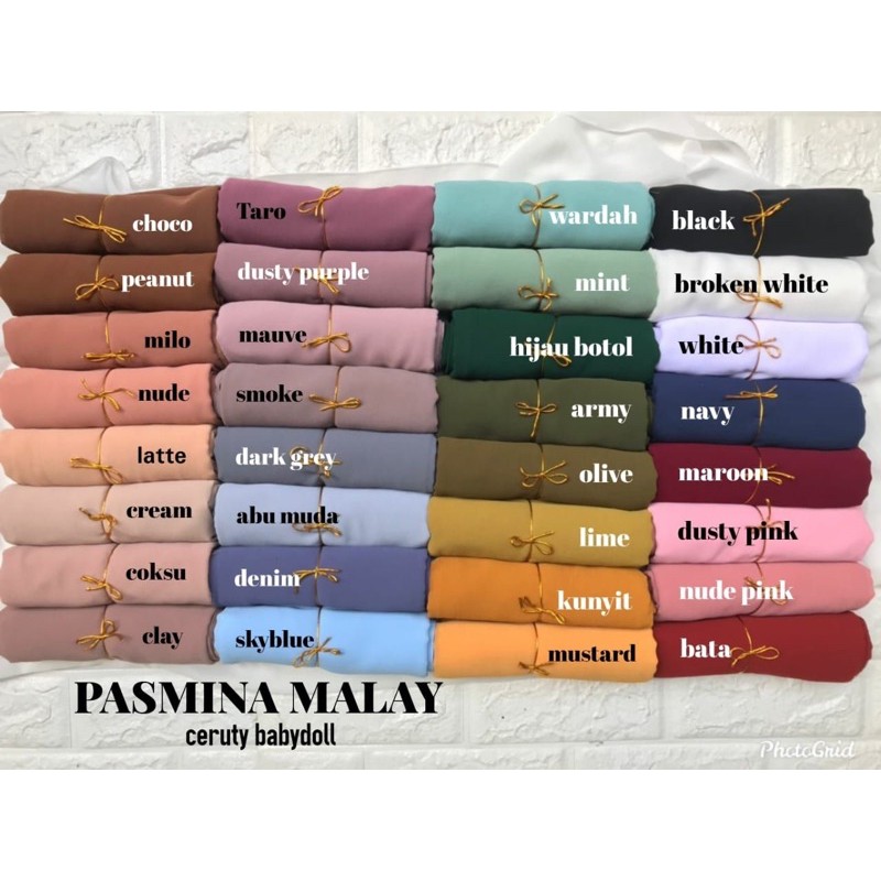 50WARNA PASHMINA MALAY POLOS CERUTY BABYDOLL PREMIUM JAHIT TEPI / PASMINA CERUTY BABY DOLL IMPORT SABYAN HEAVY CHIFFON KERUDUNG HIJAB JILBAB TERMURAH PART 1