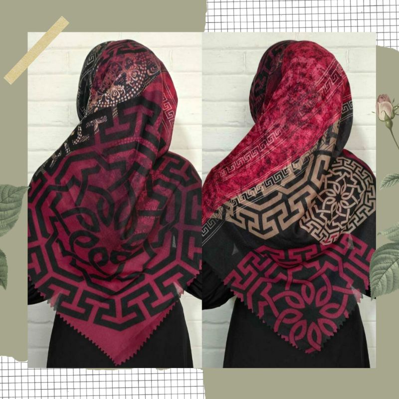 NEW JILBAB HIJAB VOAL MOTIF SYAR'I 130X130 PREMIUM SQUARE LASERCUT KERUDUNG SEGI EMPAT-SULTAN MERAH