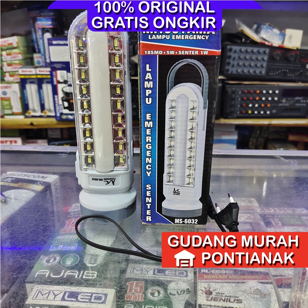 Emergency Lampu darurat Mitsuyama AC DC bisa Baterai A3 atau Charge MS 6032