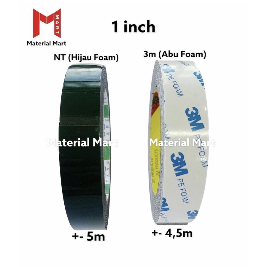 Double Tape Foam 3m | Double Tape Hijau Foam | Isolasi Tip Foam 1 Inch | Material Mart