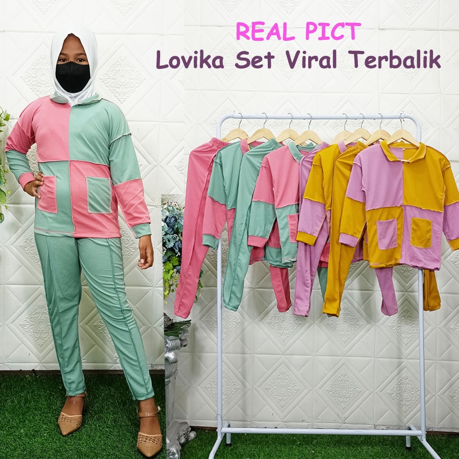 LOVIKA SET ANAK VIRAL TERBALIK BAJU DAN CELANA 6-12Tahun CARLINA