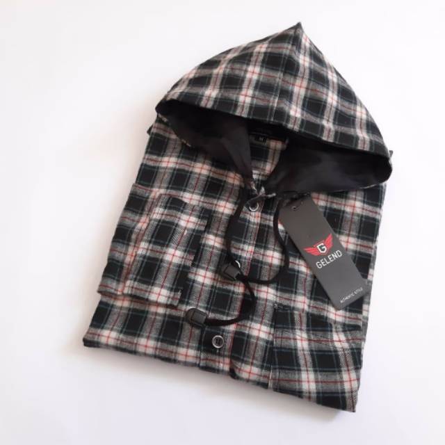 Kemeja Flanel Hoodie Pria Lengan Panjang Kemeja Hoodie Pria Casual