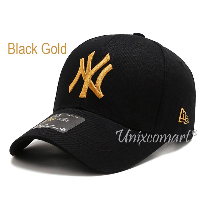 Topi Pria Topi Baseball NY LUCA Hat Cap New York Casual Sports Fashion - Luca Black Gold(N1S0) Topi 