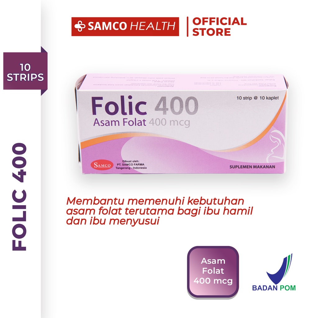 Samco Folic 400 Box  | 100 Kapsul | Asam Folat 400 mcg – Vitamin Ibu Hamil & Promil