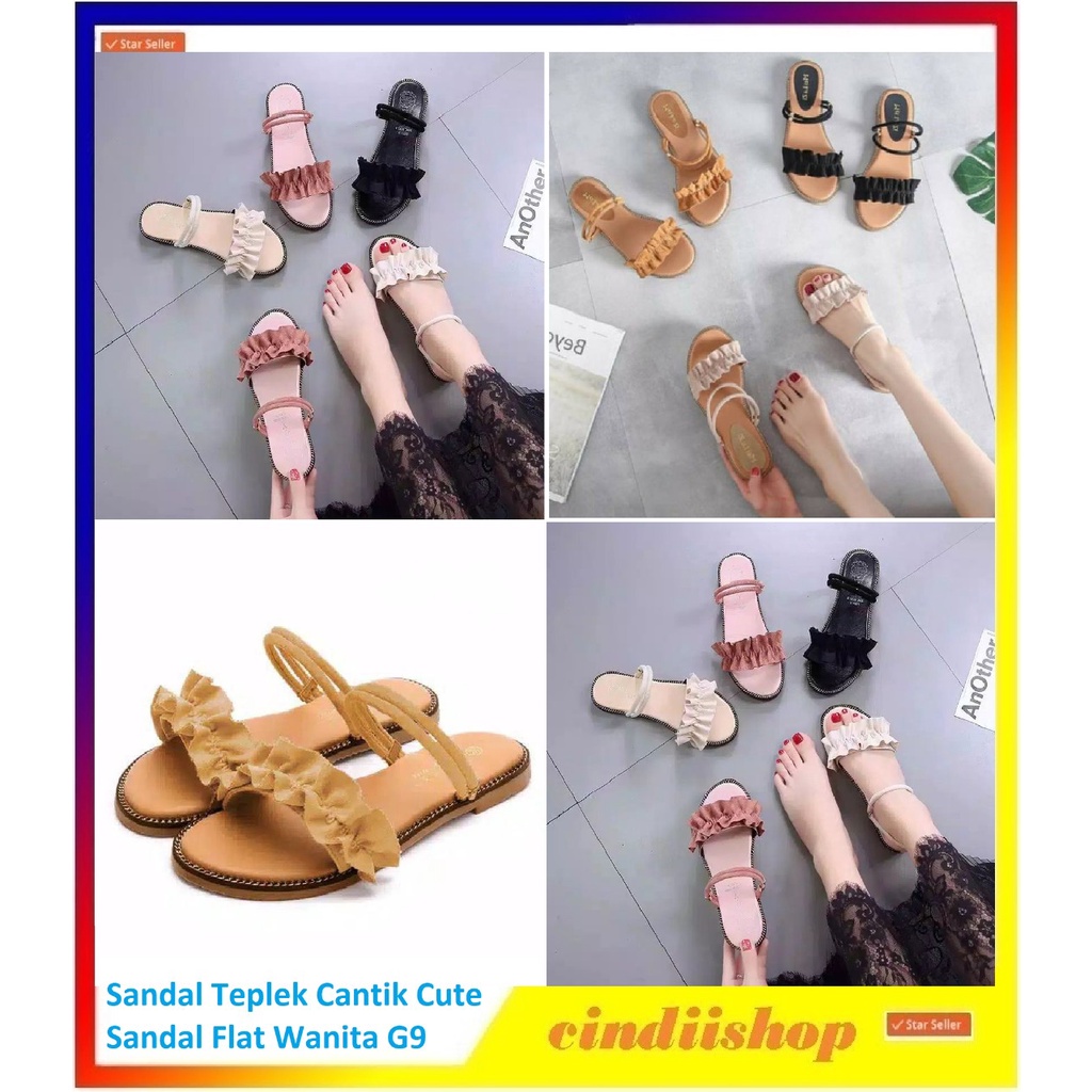 Sandal Teplek Wanita G2 Cantik Cute Sendal Fashion Flat Cewek Dewasa Tali Kerut