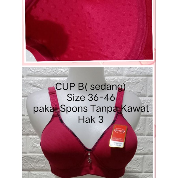 BH Hak 3 ( ML115/389) Cup B (Sedang) BRA pakai Spon Tanpa Kawat Lapisan dalam Bintik-bintik size 36-46 Pakaian Dalam Wanita