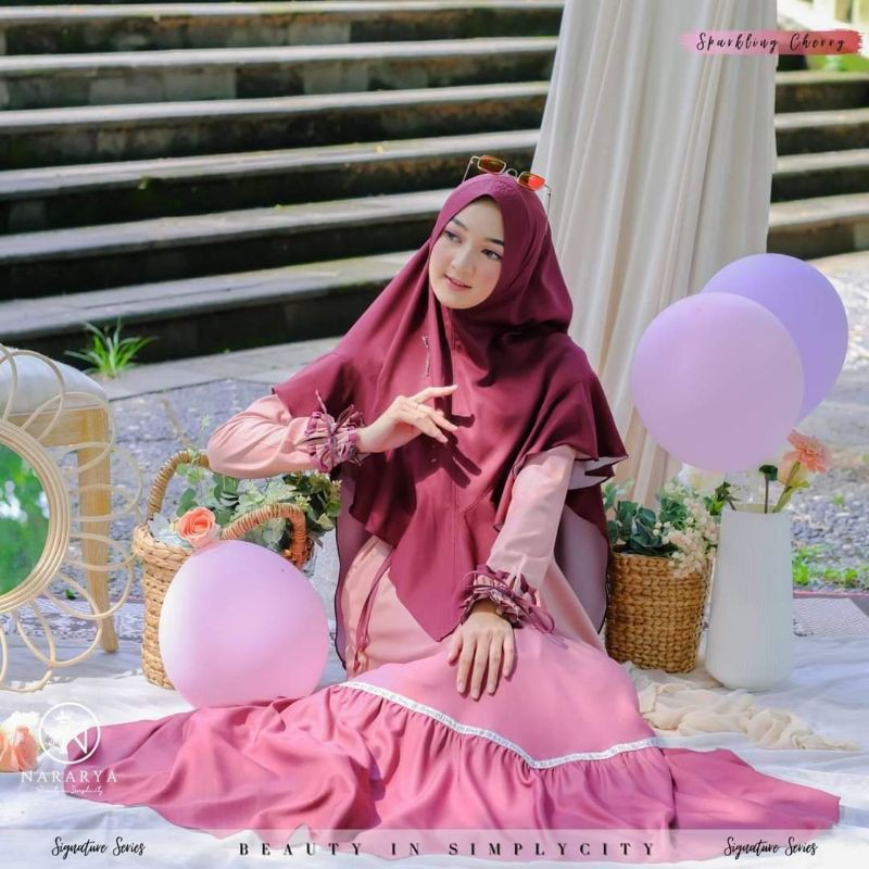 Gamis set RAINBOW 2 GRADE A by NG PREMIUM kain Printing dan  List renda exclusive Nararya