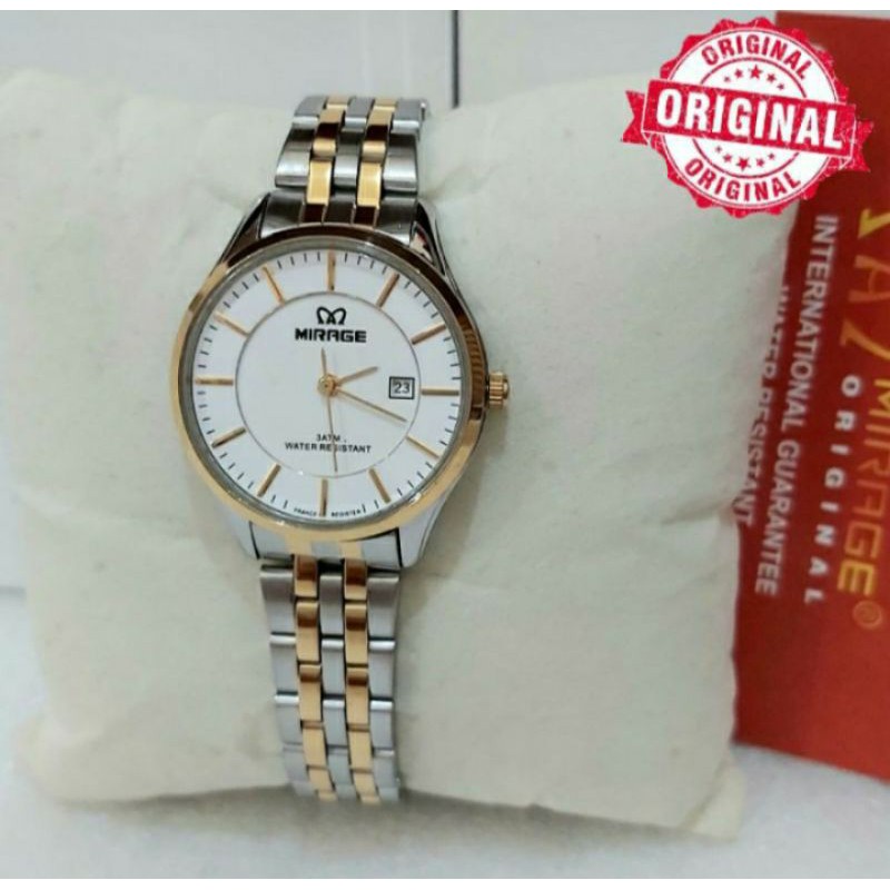 jam tangan wanita;MIRAGE M8544BRP-Lsilver kombi~ORIGINAL WATER RESISTANT~TGL~STAINLESS