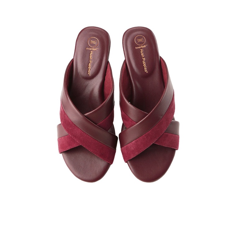 SANDAL WEDGES KULIT HUSH PUPPIES WANITA ORIGINAL TERBARU MERAH MAROON HW01