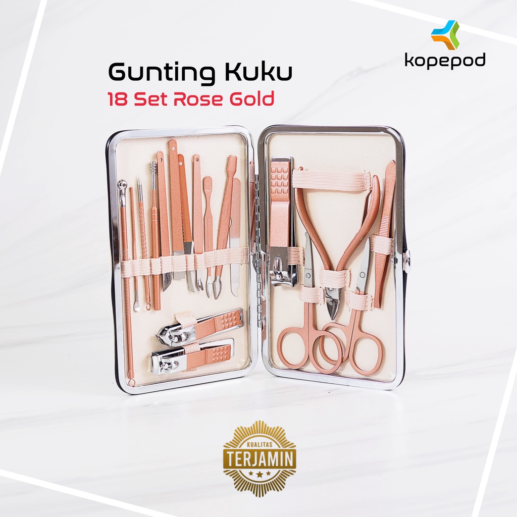 RoseGold Gunting Kuku 18 set Premium Stainless Tajam JapanQuality