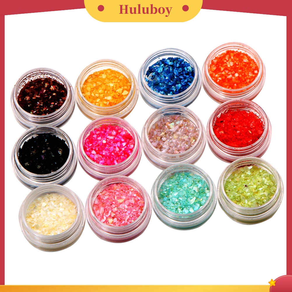 Huluboy Huluboy♡ 1 Set 12 Warna Kerang Granules Shiny Untuk Dekorasi Nail Art Manicure