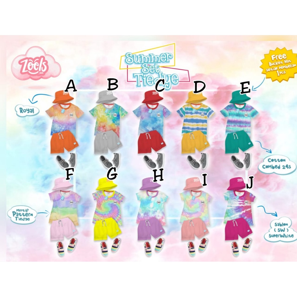 SETELAN ANAK TIE DYE FREE BUCKET HAT USIA 2-10 TAHUN