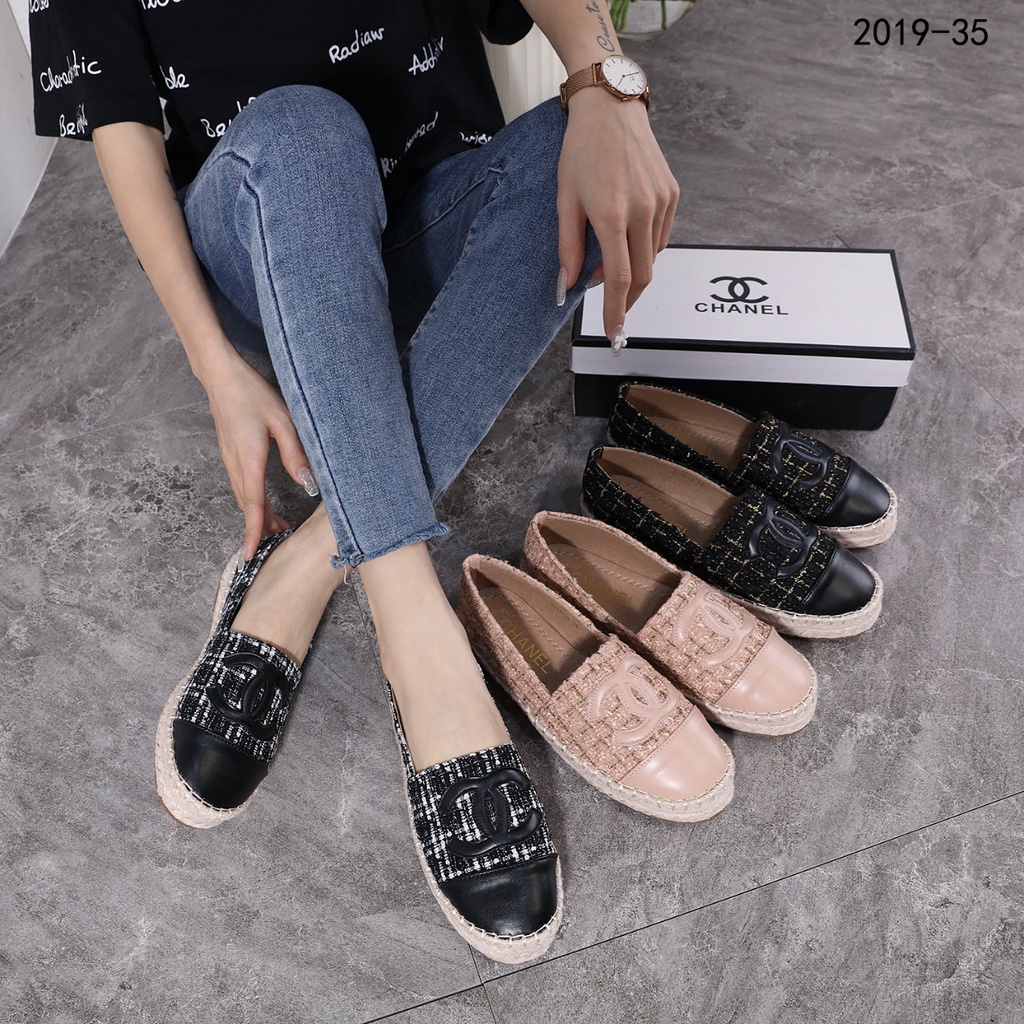 CH Tweed Espadrilles Leather CC Cap Toe Shoes Flats 2019-35