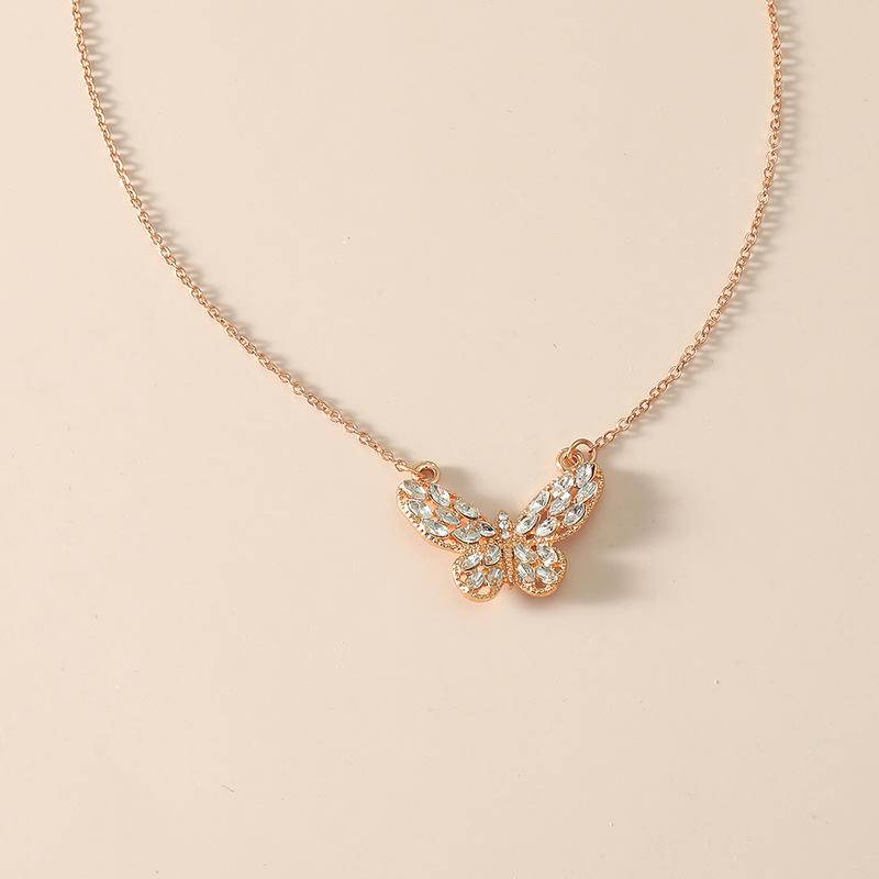 Kalung Choker Rantai Lapis Emas Dengan Liontin Kupu-Kupu Aksen Kristal Untuk Wanita