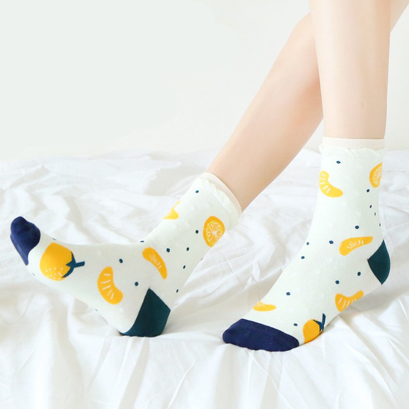 KK-54 kaos kaki wanita motif orange strawberry fruits cotton socks import jepang