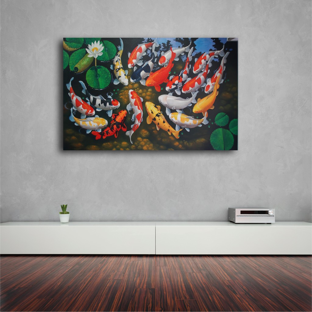 wall decor ikan koi + bingkai ukuran 30x40