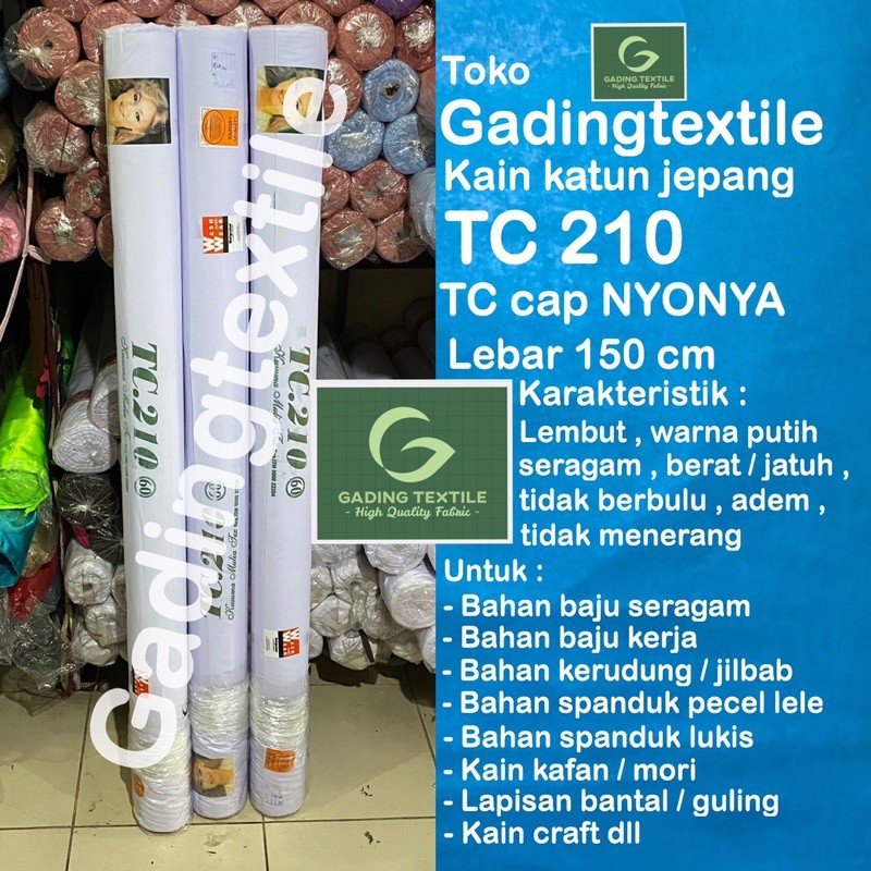 ( per setengah meter ) kain TC 210 NYONYA katun jepang putih polos adem meteran lebar 150 cm bahan baju kemeja hem seragam sekolah kerudung krudung jilbab hijab bergo ihram ihrom sorban surban kerajinan tangan mori kafan taplak meja tirai hordeng gorden
