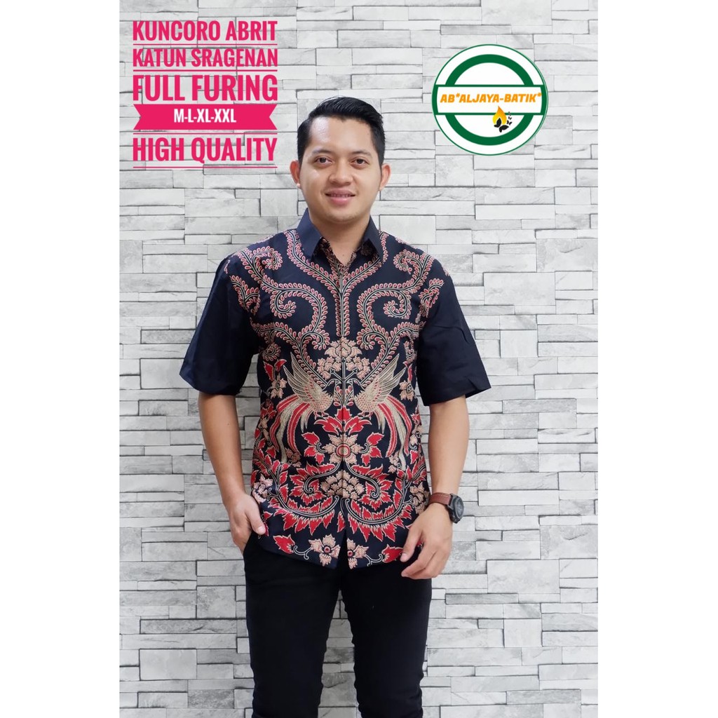 KUNCORO ARBIT Baju Kemeja Batik Pria Solo Premium Modern Lengan Pendek Katun FULL FURING Aljaya