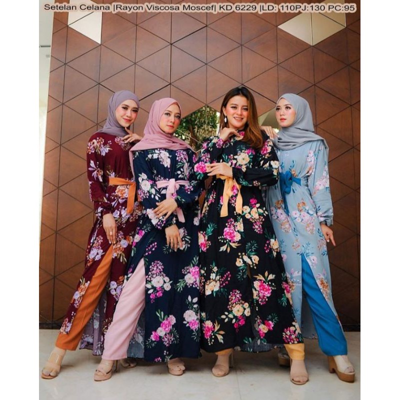 SETELAN CELANA DAN LONG TUNIK BELAH. ONESET RAYON. BAJU SETCEL BUSUI