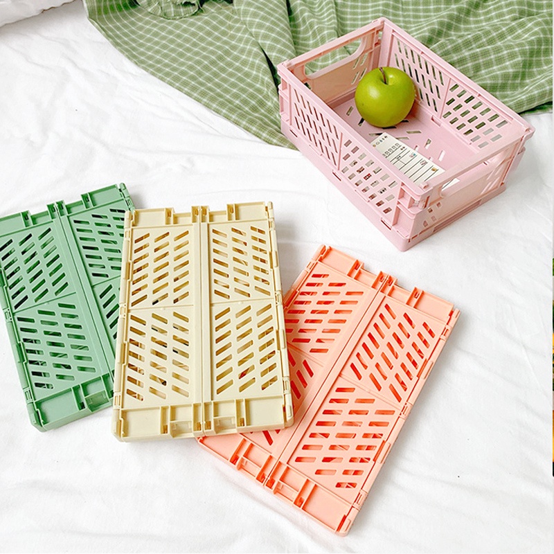 Foldable Stackable Mini Desk Basket Korean Style Pastel Color Ukuran Medium